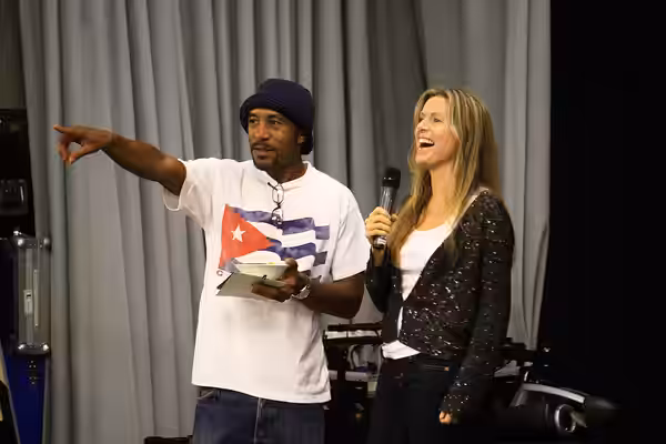 Danny John-Jules aka Cat and Chloë Annett aka Kristine Kochanski from Red Dwarf at Dimension Jump XV, Birmingham UK (2009)