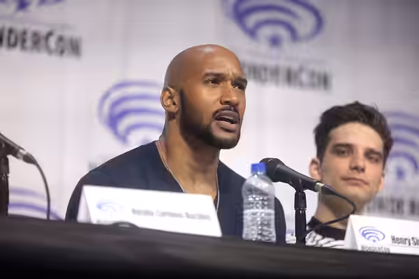 Henry Simmons and Jeff Ward speaking at the 2019 WonderCon, for "Marvel's Agents of S.H.I.E.L.D.", at the Anaheim Convention Center in Anaheim, California. Plea