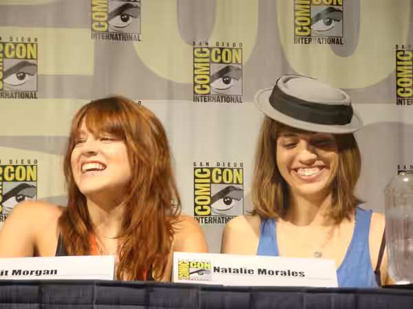 Actresses Brit Morgan &amp; Natalie Morales at Comic-Con panel for The Middleman TV show (2009)