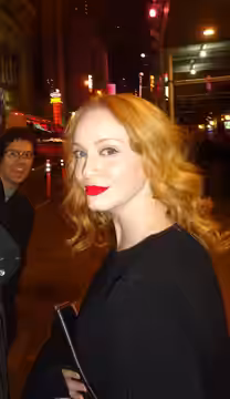 Star of Mad Men, Zoolander 2, Toy Story 4, Scoob!, and Good Girls, with husband Geoffrey Arend photobombing! NYC Nov '16. (2016)