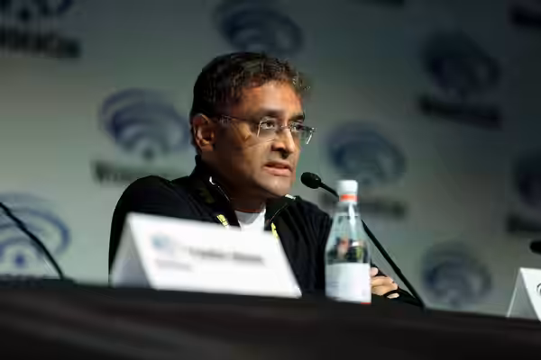 Naren Shankar speaking at the 2018 WonderCon, for "The Expanse", at the Anaheim Convention Center in Anaheim, California. Please attribute to Gage Skidmore if u