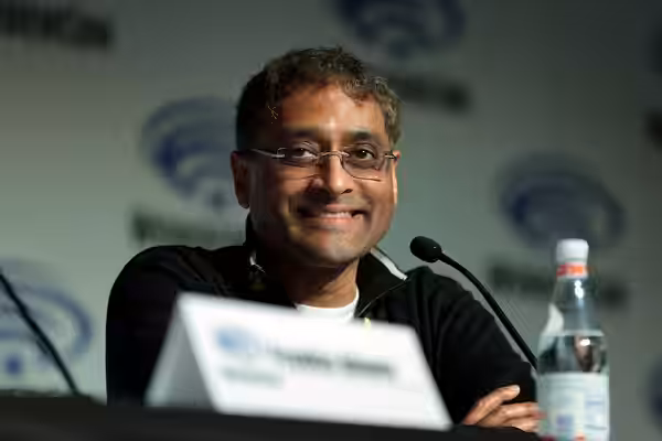 Naren Shankar speaking at the 2018 WonderCon, for "The Expanse", at the Anaheim Convention Center in Anaheim, California. Please attribute to Gage Skidmore if u