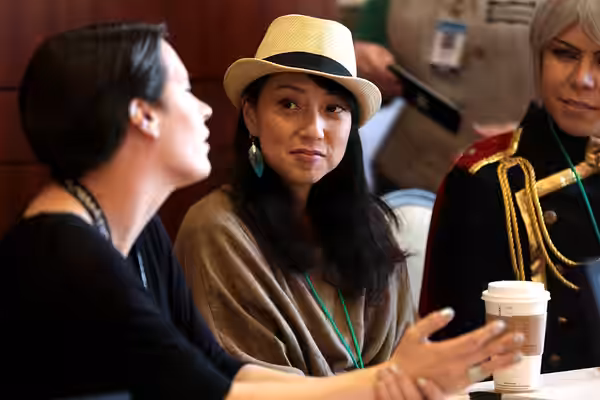 Yuko Miyamura speaking with attendees at the 2017 Saboten Con at the Sheraton Grand Phoenix in Phoenix, Arizona. Please attribute to Gage Skidmore if used elsew