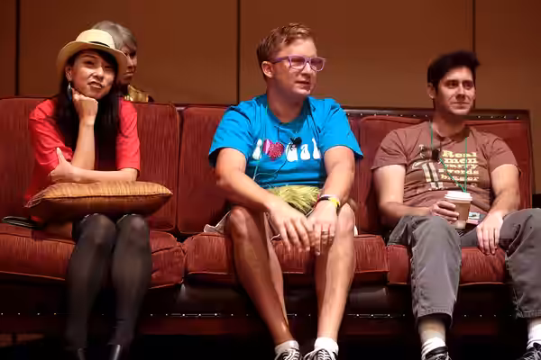 Yuko Miyamura, Dave Trosko and Ben Diskin speaking with attendees at the 2017 Saboten Con at the Sheraton Grand Phoenix in Phoenix, Arizona. Please attribute to