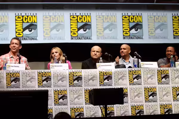 Kristen Bell, Francis Capra speaking at the 2013 San Diego Comic Con International, for "Veronica Mars", at the San Diego Convention Center in San Diego, Califo