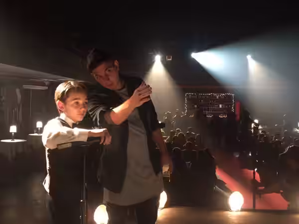 On the Set of Breaking Brooklyn, Director / Choreographer instructs actor Colin Critchley. (2015)