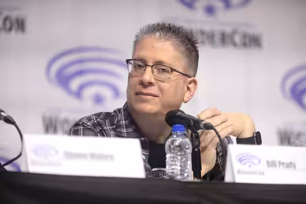 Bill Prady speaking at the 2019 WonderCon, for "The Big Bang Theory", at the Anaheim Convention Center in Anaheim, California. Please attribute to Gage Skidmore