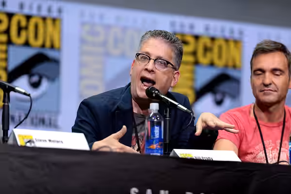 Bill Prady speaking at the 2017 San Diego Comic Con International, for "The Big Bang Theory", at the San Diego Convention Center in San Diego, California. Pleas