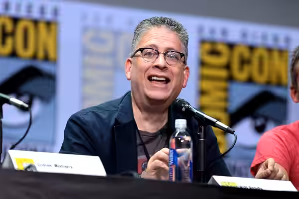 Bill Prady speaking at the 2017 San Diego Comic Con International, for "The Big Bang Theory", at the San Diego Convention Center in San Diego, California. Pleas