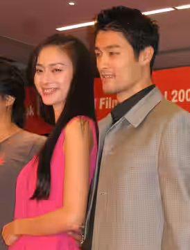 Vietnamese-American actor Johnny Tri Nguyen and Vietnamese singer-model-actress Ngo Thanh Van at a press conference for The Rebel at the 2007 Bangkok Internatio