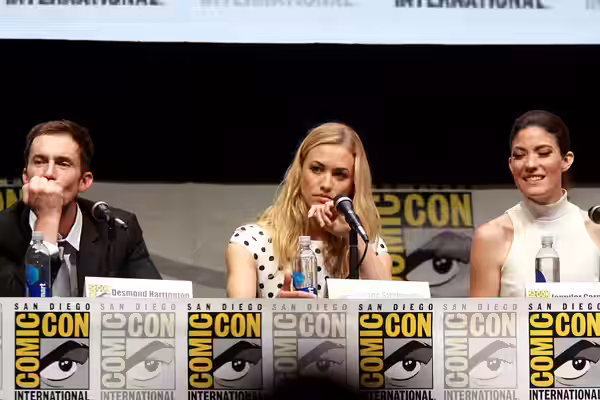 Desmond Harrington, Yvonne Strahovski and Jennifer Carpenter speaking at the 2013 San Diego Comic Con International, for "Dexter", at the San Diego Convention C