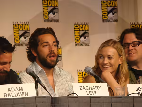 Zachary Levi, Yvonne Strahovski, and Chris Fedak at the 2009 San Diego Comic-Con International in San Diego, California.