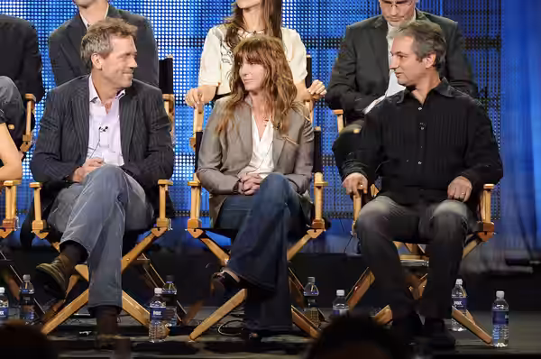Hugh Laurie and executive producers Katie Jacobs and David Shore during the HOUSE session of the 2009 FOX WINTER TCA Tuesday, Jan. 13 at the Universal Hilton in