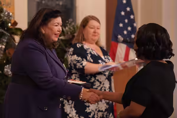 Investiture ceremony presenting the honorary awards OBE, MBE and CBE on 12 December 2024 at the Embassy of the United Kingdom in Washington, D.C.
