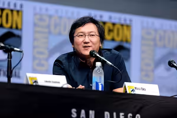 Masi Oka speaking at the 2017 San Diego Comic Con International, for "Death Note", at the San Diego Convention Center in San Diego, California. Please attribute