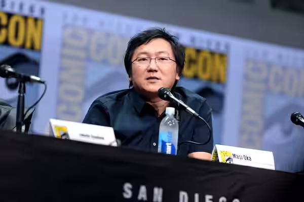 Masi Oka speaking at the 2017 San Diego Comic Con International, for "Death Note", at the San Diego Convention Center in San Diego, California. Please attribute
