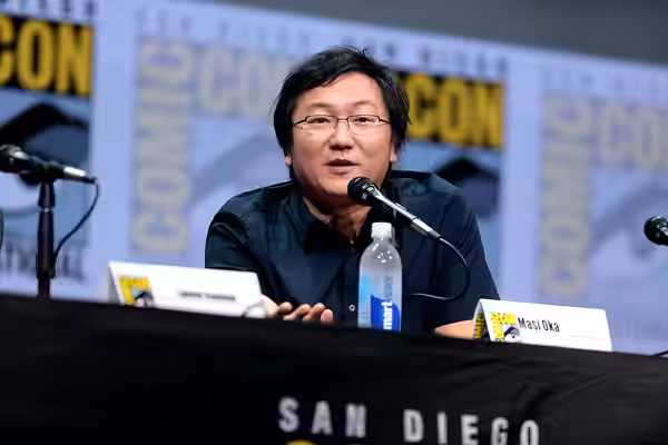 Masi Oka speaking at the 2017 San Diego Comic Con International, for "Death Note", at the San Diego Convention Center in San Diego, California. Please attribute