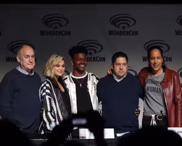 Jeph Loeb, Olivia Holt, Aubrey Joseph, Joe Pokaski and Gina Prince-Bythewood at the Wondercon 2018 Cloak &amp; Dagger Panel