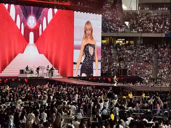 Sabrina Carpenter performing as the opening act for the Singapore stop of The Eras Tour, at the Singapore National Stadium, on 9 March 2024.