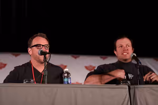 Robert Duncan McNeill and Adam Baldwin, on the Chuck panel, at the Phoenix Comicon in Phoenix, Arizona. Please attribute to Gage Skidmore if used elsewhere. (2011)