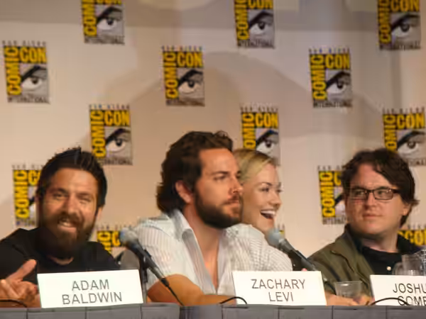 Zachary Levi, Yvonne Strahovski, and Chris Fedak at the 2009 San Diego Comic-Con International in San Diego, California.