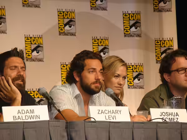 Zachary Levi, Yvonne Strahovski, and Chris Fedak at the 2009 San Diego Comic-Con International in San Diego, California.