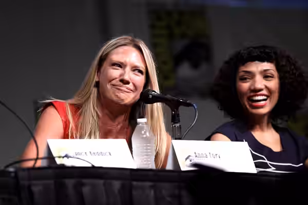 Anna Torv &amp; Jasika Nicole speaking at the 2012 San Diego Comic-Con International in San Diego, California. Please attribute to Gage Skidmore if used elsewhe