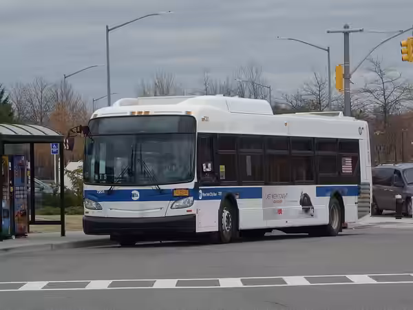 A New Flyer Excelsior bus for B13 service laying over at the Gateway Center bus terminal at Gateway Center North Mall in Spring Creek, Brooklyn.