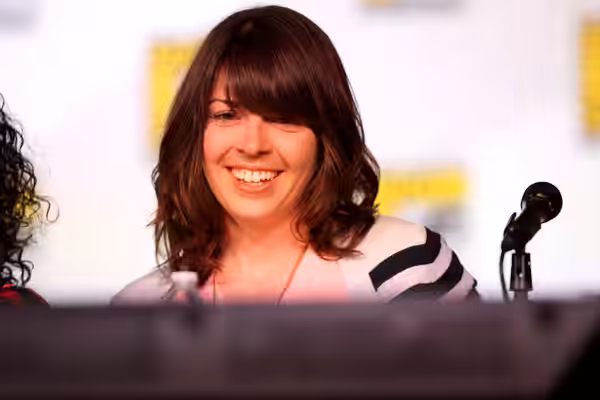 Megan Ganz speaking at the 2012 San Diego Comic-Con International in San Diego, California. Please attribute to Gage Skidmore if used elsewhere.