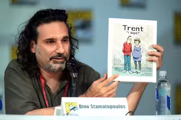 Dino Stamotopoulos speaking at the 2014 San Diego Comic Con International, for "Community", at the San Diego Convention Center in San Diego, California. Please 