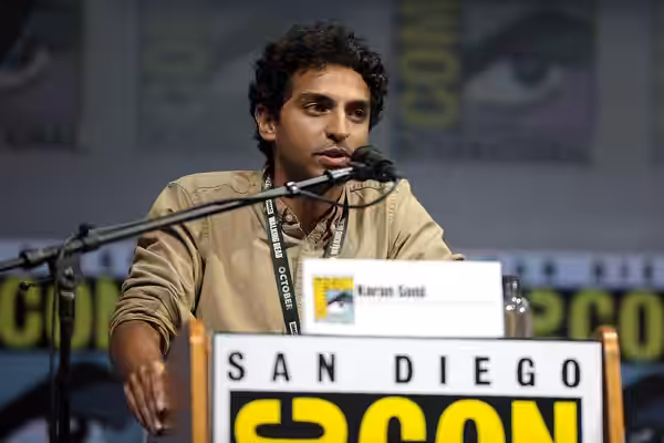 Karan Soni speaking at the 2018 San Diego Comic Con International, for "Deadpool 2", at the San Diego Convention Center in San Diego, California. Please attribu