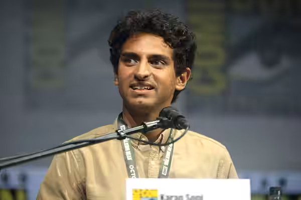 Karan Soni speaking at the 2018 San Diego Comic Con International, for "Deadpool 2", at the San Diego Convention Center in San Diego, California. Please attribu