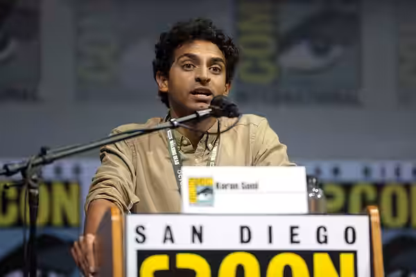 Karan Soni speaking at the 2018 San Diego Comic Con International, for "Deadpool 2", at the San Diego Convention Center in San Diego, California. Please attribu