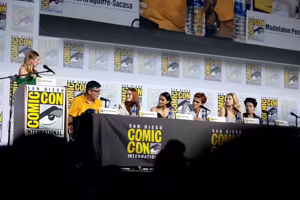 Leanne Aguilera, Roberto Aguirre-Sacasa, Madelaine Petsch, Camila Mendes, KJ Apa, Lili Reinhart and Cole Sprouse speaking at the 2019 San Diego Comic Con Intern
