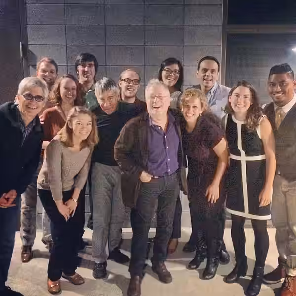 Members of SACRA/PROFANA with composer Alan Menken, lyricist Stephen Schwartz and author Peter Parnell, during rehearsals for "The Hunchback of Notre Dame" U.S. (2014)