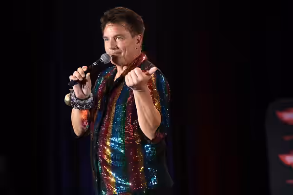 John Barrowman speaking with attendees at the 2022 Phoenix Fan Fusion at the Phoenix Convention Center in Phoenix, Arizona. Please attribute to Gage Skidmore if