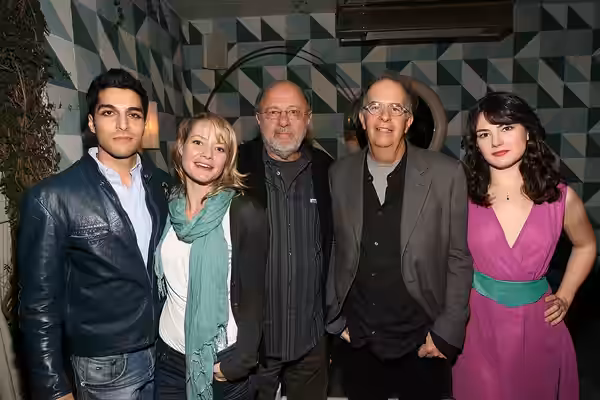 Keon Mohajeri, Sarah Allen, Joe Medjuck, Dan Goldberg and Katie Boland at a Canadian Film Centre &amp; Variety-hosted reception for the Telefilm Canada Features (2012)