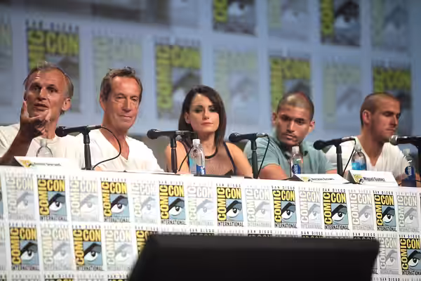 Richard Sammel, Jonathan Hyde, Natalie Brown, Miguel Gomez and Jack Kesy speaking at the 2014 San Diego Comic Con International, for "The Strain", at the San Di