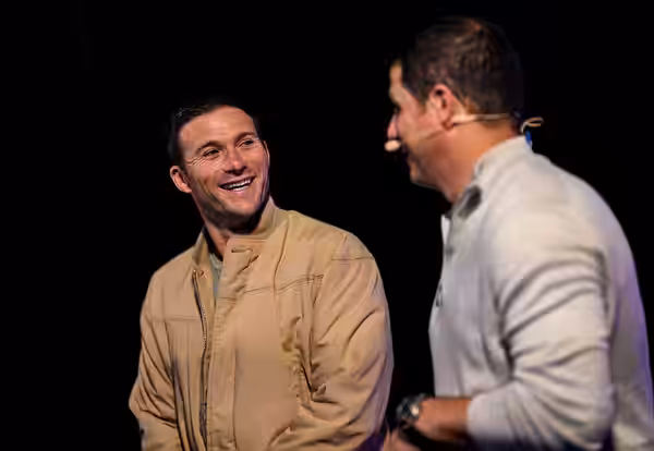 13 November 2025; Scott Eastwood, Actor, Scott Eastwood; Jonathan Yunger, Producer, Co-founder &amp; CEO, Arcana Labs backstage on centre stage during day three