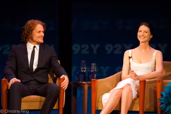 Actors Sam Heughan and Caitriona Balfe at 92nd Street Y for the New York premiere of the first season of the TV series Outlander. The season is based on Diana G (2014)