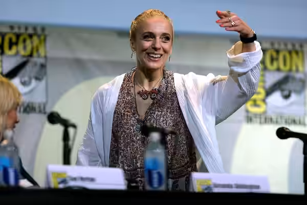 Amanda Abbington speaking at the 2016 San Diego Comic Con International, for "Sherlock", at the San Diego Convention Center in San Diego, California. Please att