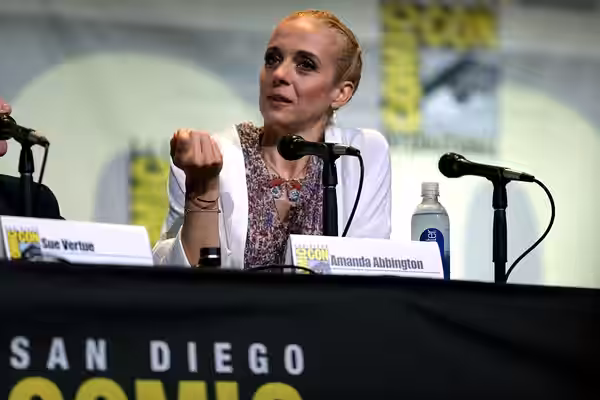 Amanda Abbington speaking at the 2016 San Diego Comic Con International, for "Sherlock", at the San Diego Convention Center in San Diego, California. Please att