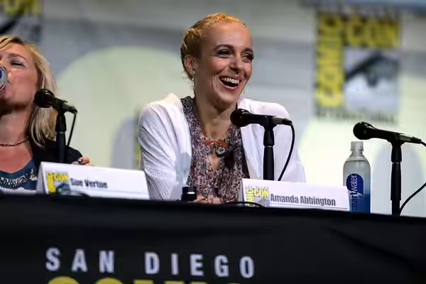Amanda Abbington speaking at the 2016 San Diego Comic Con International, for "Sherlock", at the San Diego Convention Center in San Diego, California. Please att