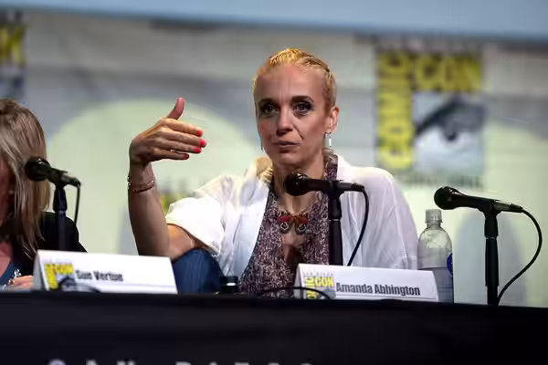 Amanda Abbington speaking at the 2016 San Diego Comic Con International, for "Sherlock", at the San Diego Convention Center in San Diego, California. Please att