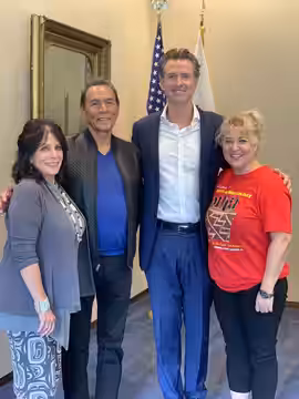 Wes Studi visiting with Gavin Newsom on Native American Day. (2019)
