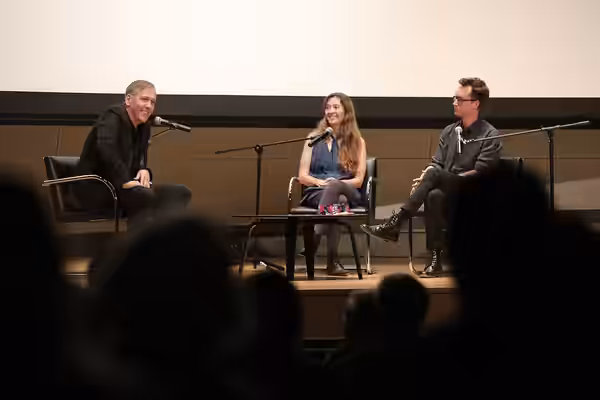 Lodge Kerrigan (filmmaker), Marielle Heller (filmmaker) and Matt Porterfield (filmmaker) at Maryland Film Festival's Between the Screens Panel (2016)