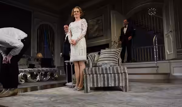 Megan Mullally (center foreground) - Julia Budder Micah Stock (left, bowing) - Gus Nathan Lane (center back) - James Wicker F. Murray Abraham (right back) - Ira