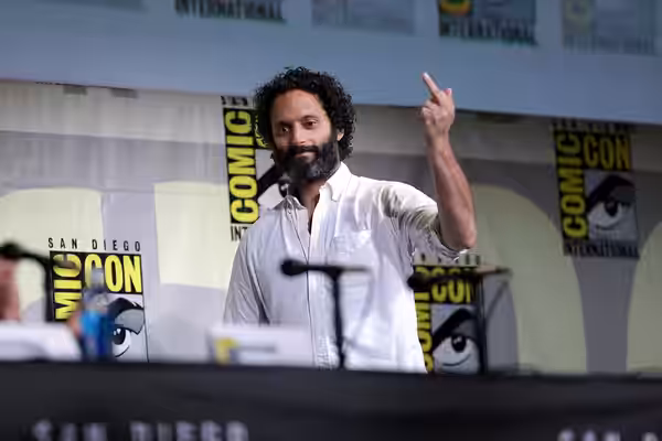 Jason Mantzoukas speaking at the 2016 San Diego Comic Con International, for "Preacher", at the San Diego Convention Center in San Diego, California. Please att