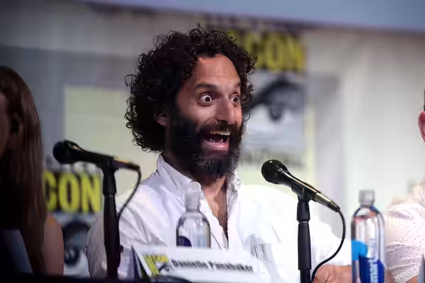 Jason Mantzoukas speaking at the 2016 San Diego Comic Con International, for "Preacher", at the San Diego Convention Center in San Diego, California. Please att