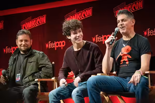 Alex Vincent, Zackary Arthur, and Don Mancini at the New York Comic Con (October 8, 2021). Photo by Chris Roth.